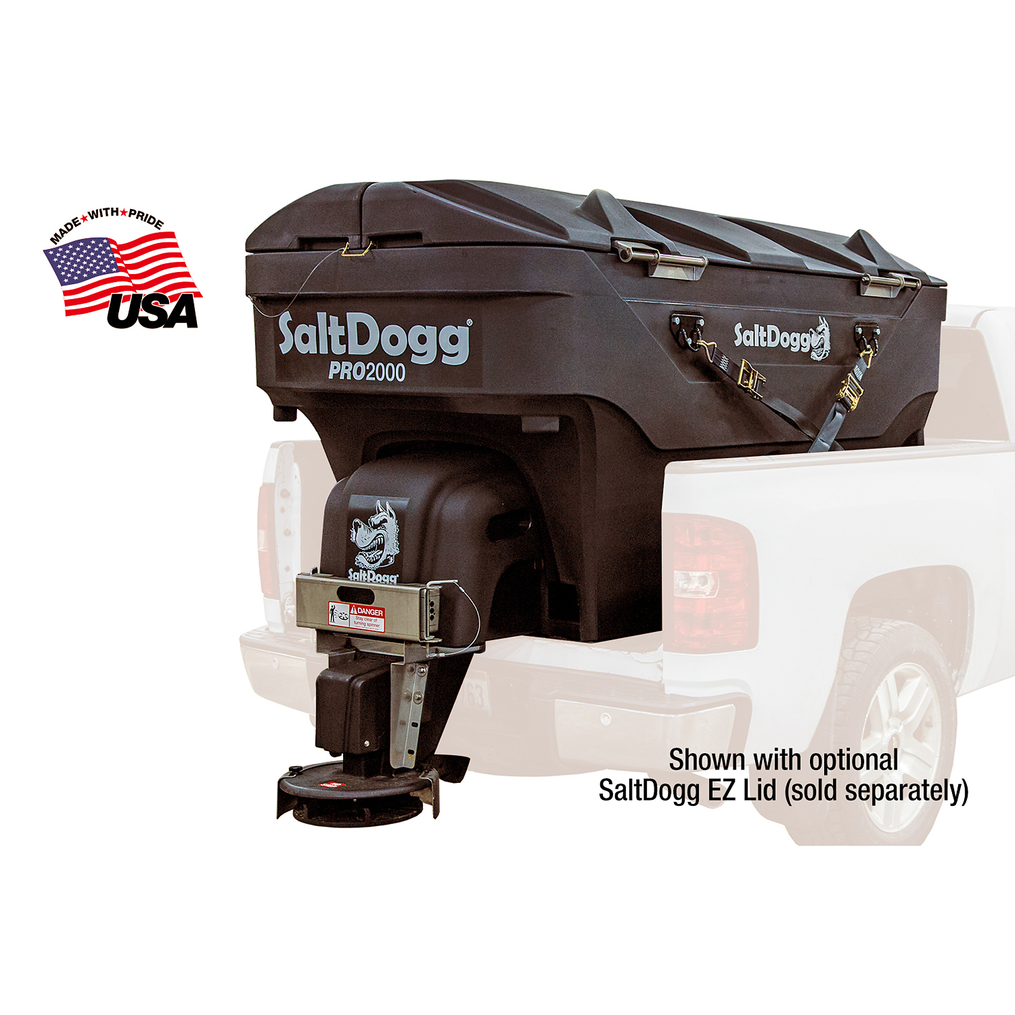 Buyers Products SaltDogg, 2 yd Electric Truck Bed Rock Salt Broadcast Spreader w Chain, Max. Spread Width 30 ft, Model# PRO2000CH